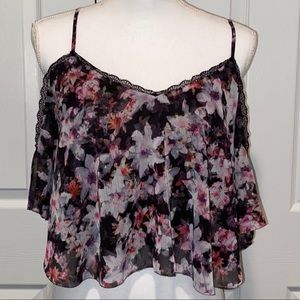 Bebe Floral Cold Shoulder Crop Top